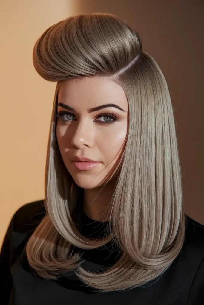 Side Part With Volume at the Root for Round Faces