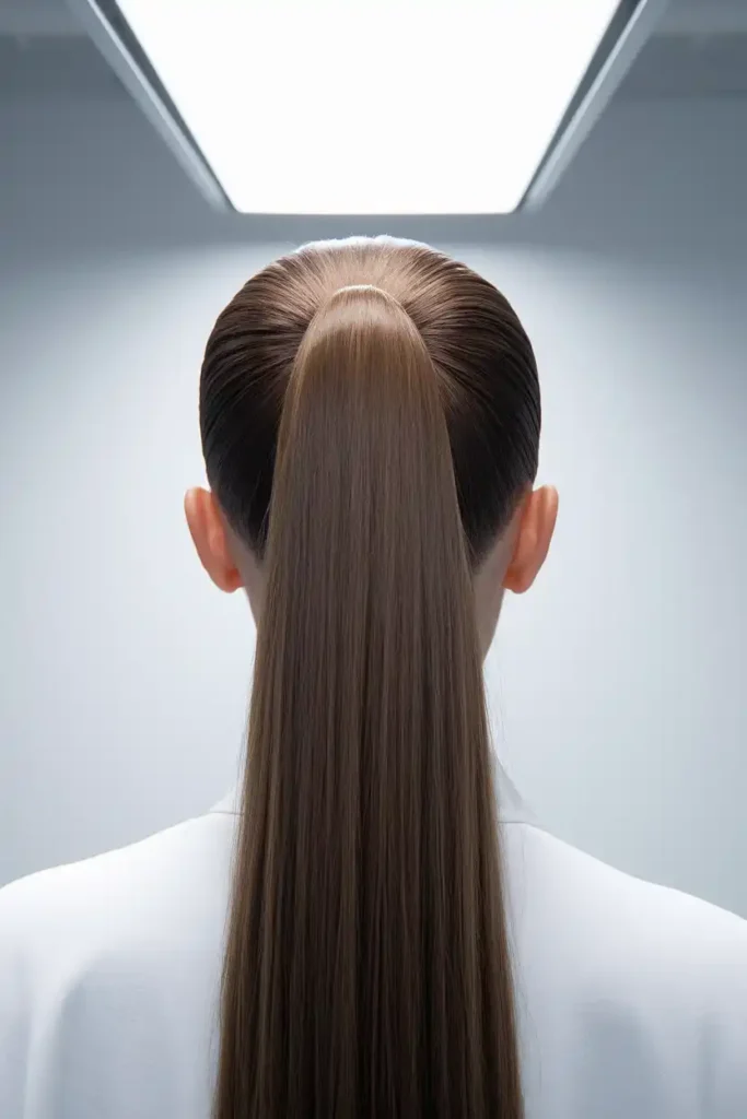 Sleek High Ponytail on Long Brunette Hair