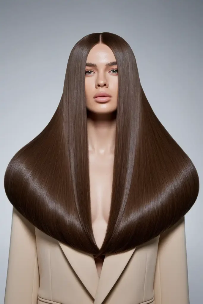 Sleek Long Hair With a Center Part