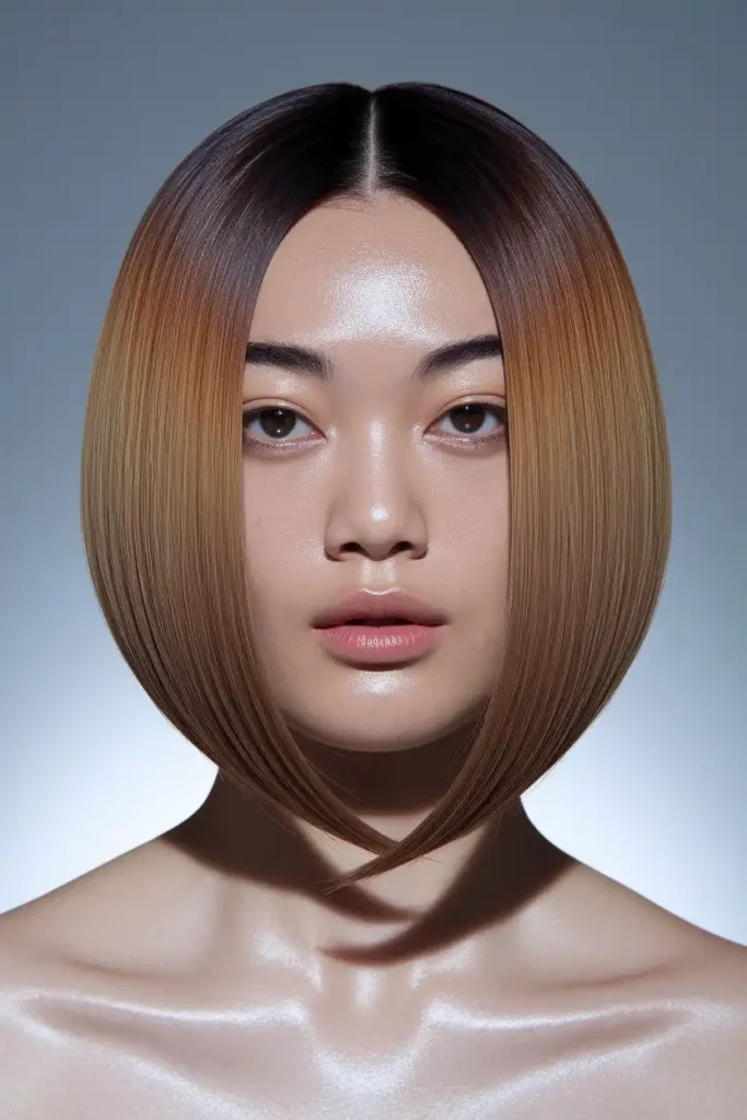 Sleek Straight Bob With Caramel Balayage and Center Part