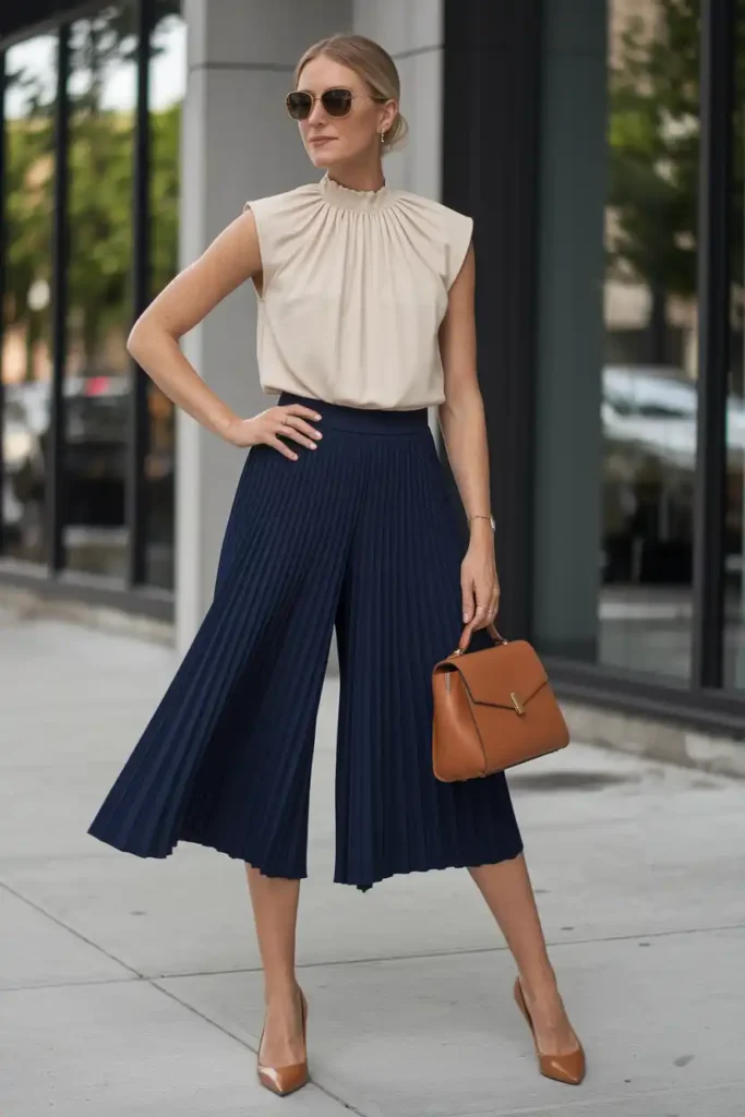 Sophisticated Culottes and Tailored Cap-Sleeve Blouse