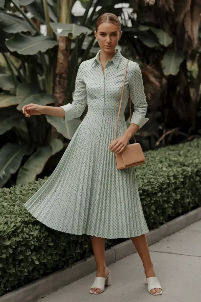 Sophisticated Pleated Shirtdress in Muted Prints