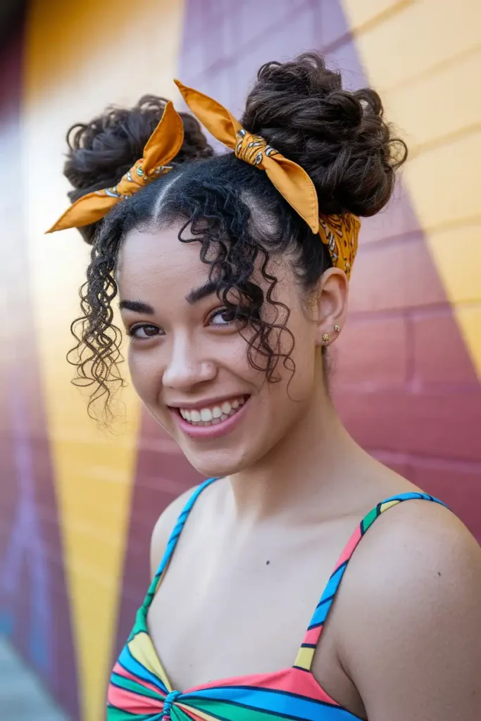Space Buns With Bandana Ties