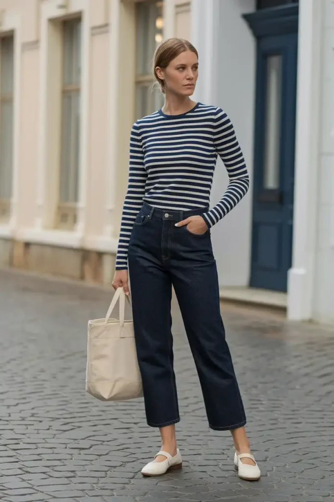 Straight-Leg Jeans and a Striped Long-Sleeve Tee