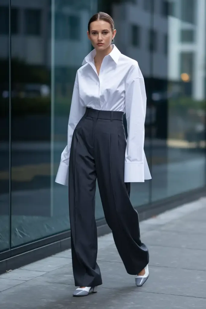 Tailored Trousers and a Crisp White Shirt