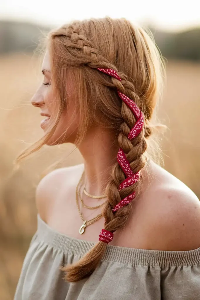 Textured Braid With Bandana Woven Through