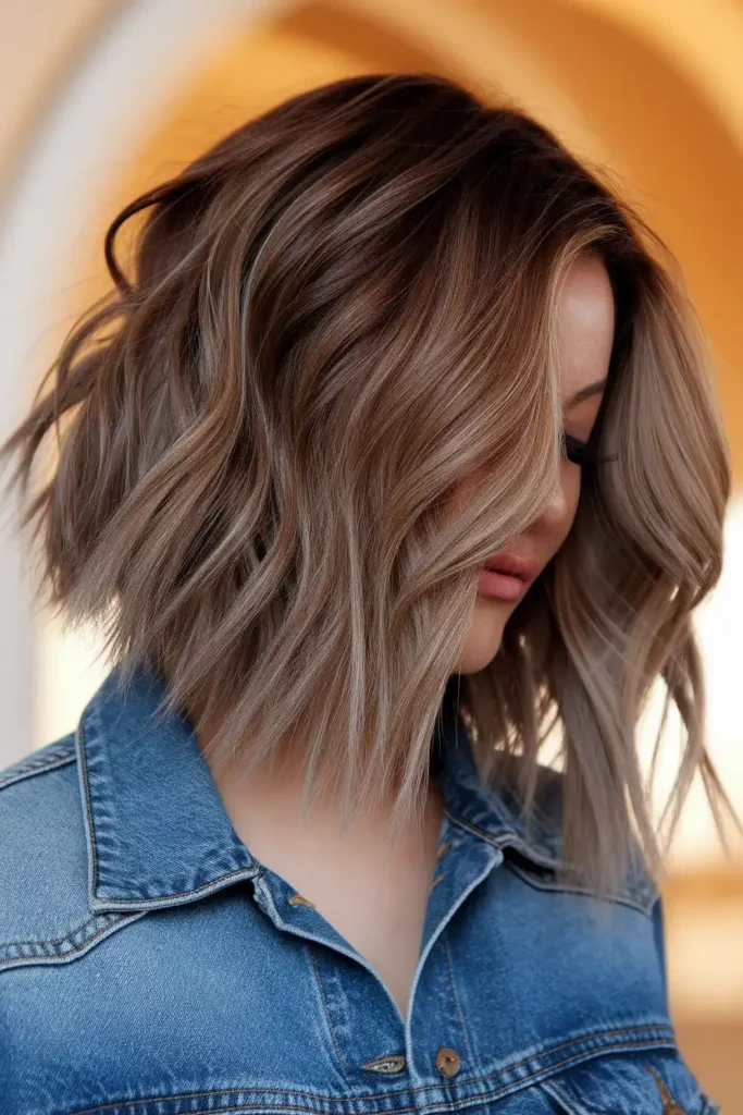 Textured Wavy Bob With Caramel and Toffee Tones
