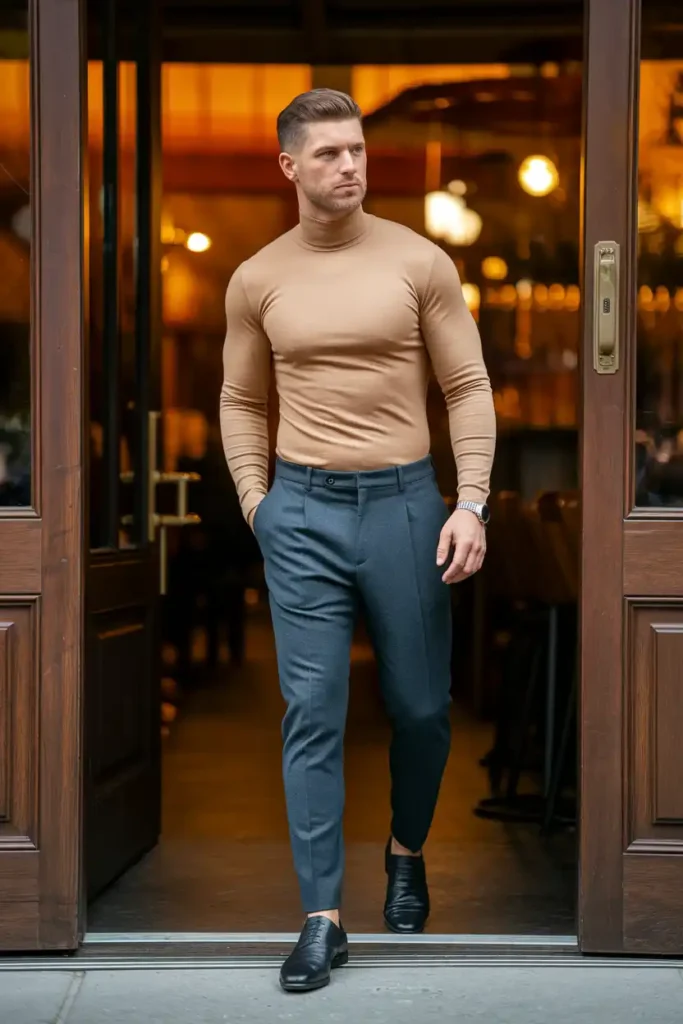 Turtleneck With Tailored Joggers and Dress Shoes