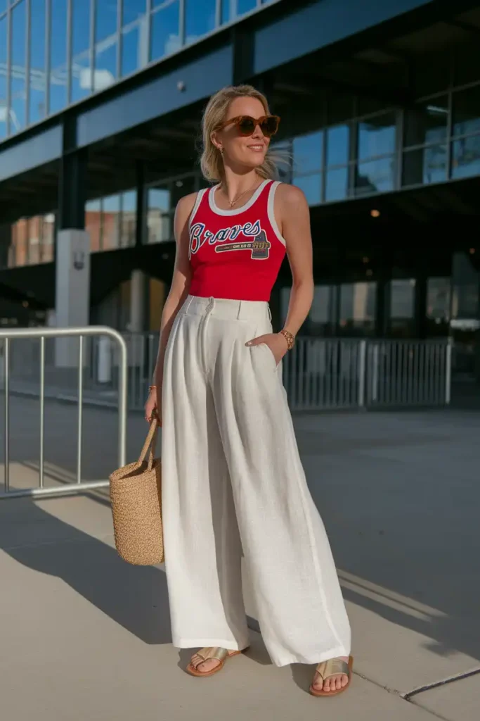 White Linen Pants and a Braves Tank