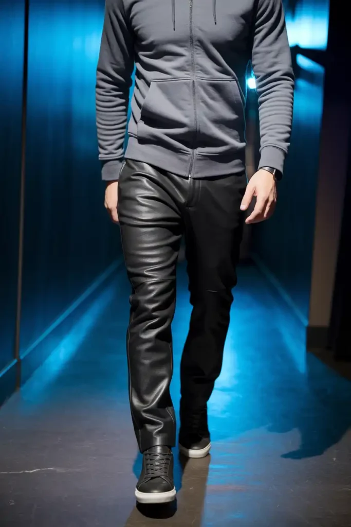 Zip-Up Hoodie With Leather Trousers