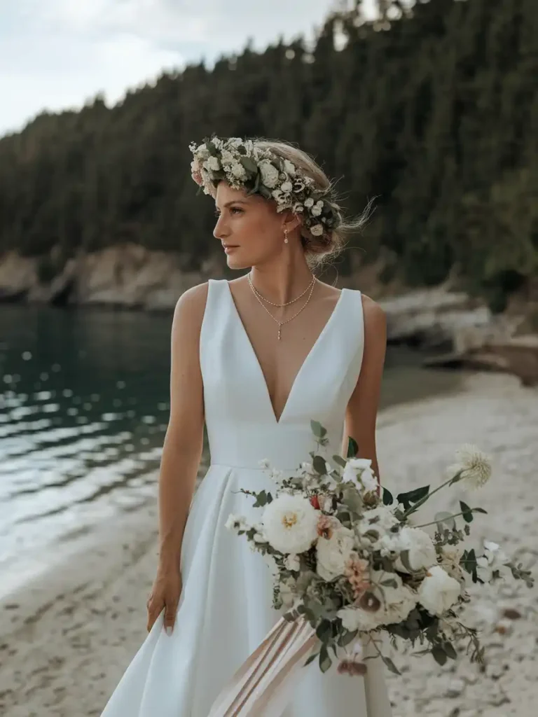 Accessorizing a Simple Beach Ceremony Gown