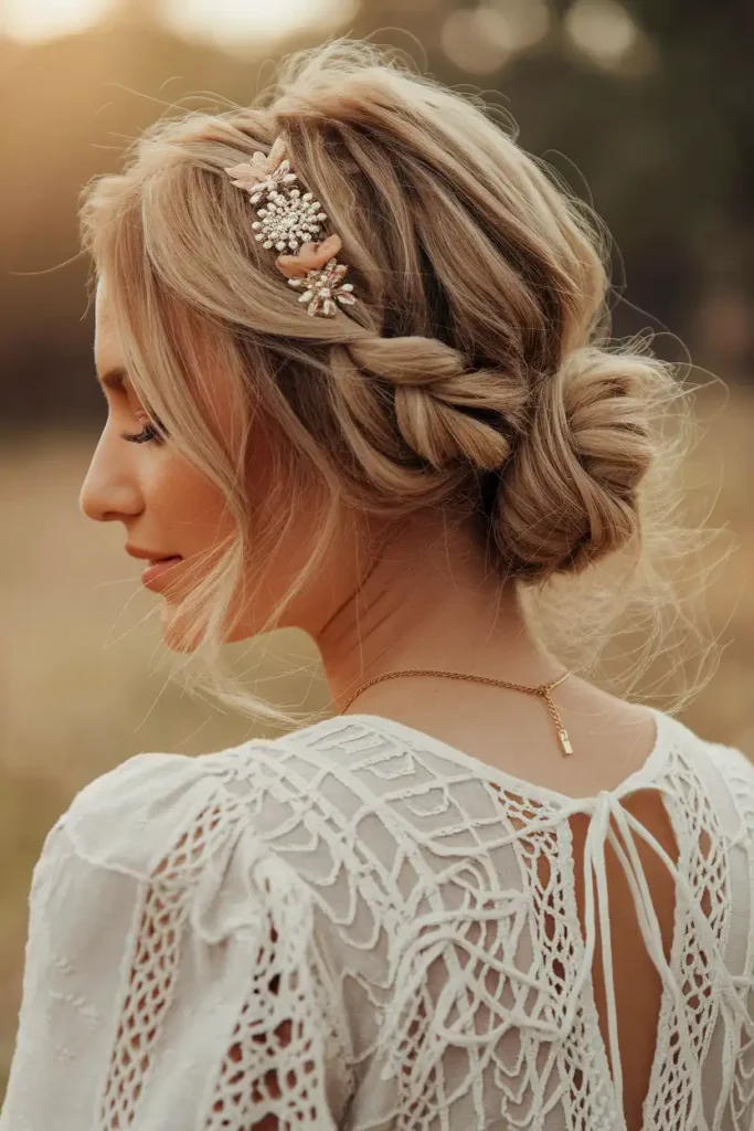 Boho Updo Hairstyles for Medium Hair With Accessories