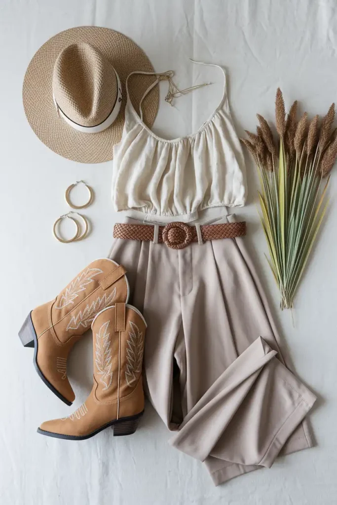 Building a Cowgirl Boots Outfit Around Neutral Colors