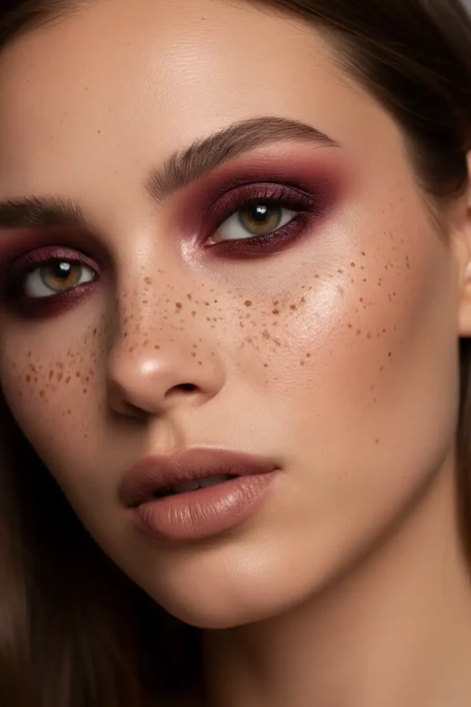 Burgundy Eye Makeup With Freckles: How to Make It Work