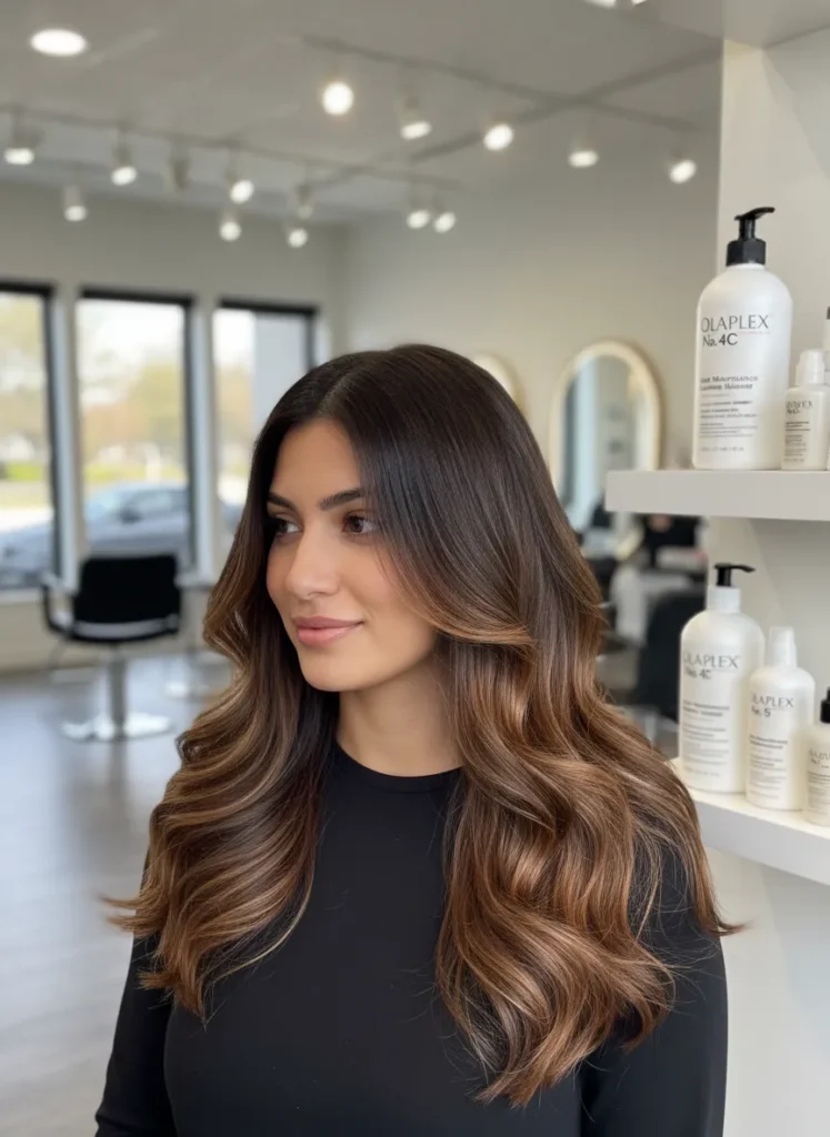Caramel Balayage on Dark Brown Hair