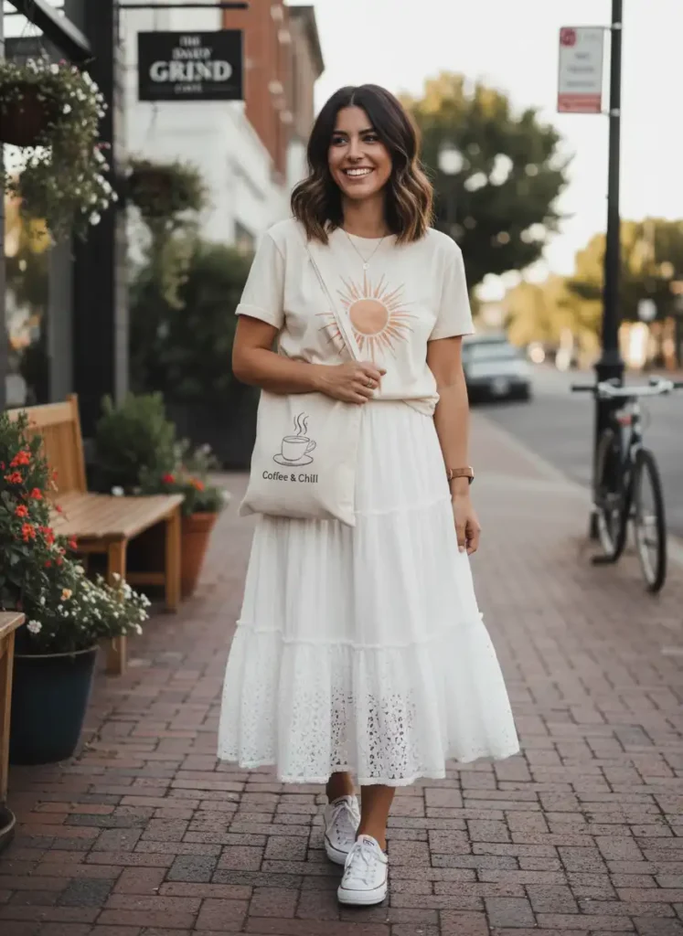 Casual White Lace Skirt Outfit for Weekends