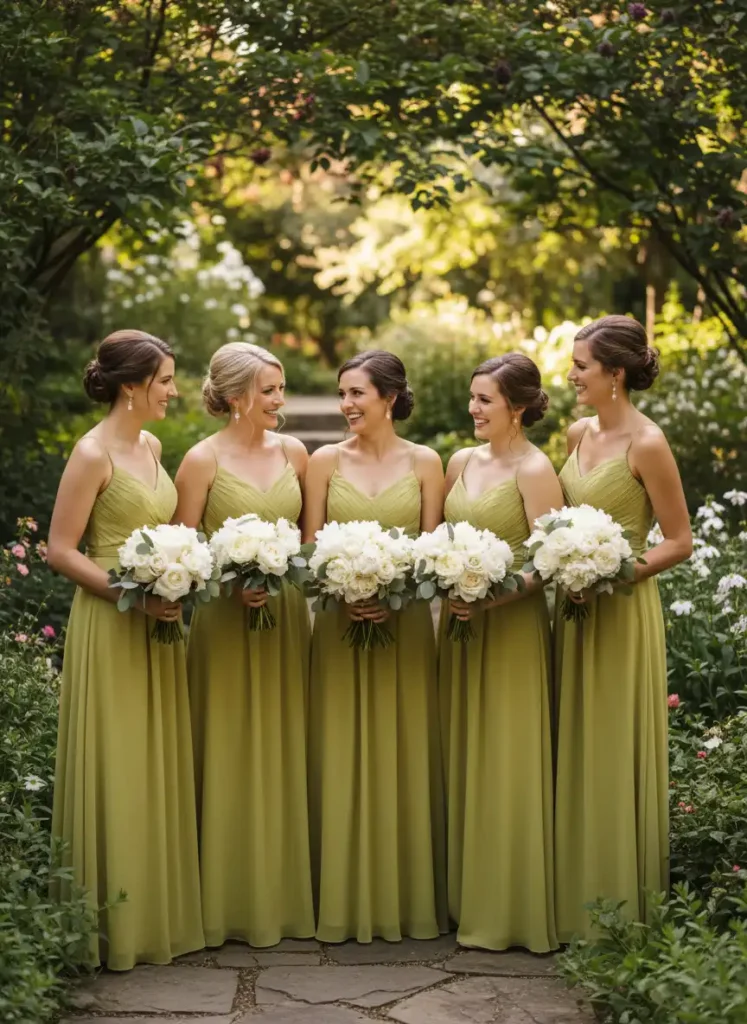 Chartreuse Bridesmaids Dresses for a Summer Garden Wedding