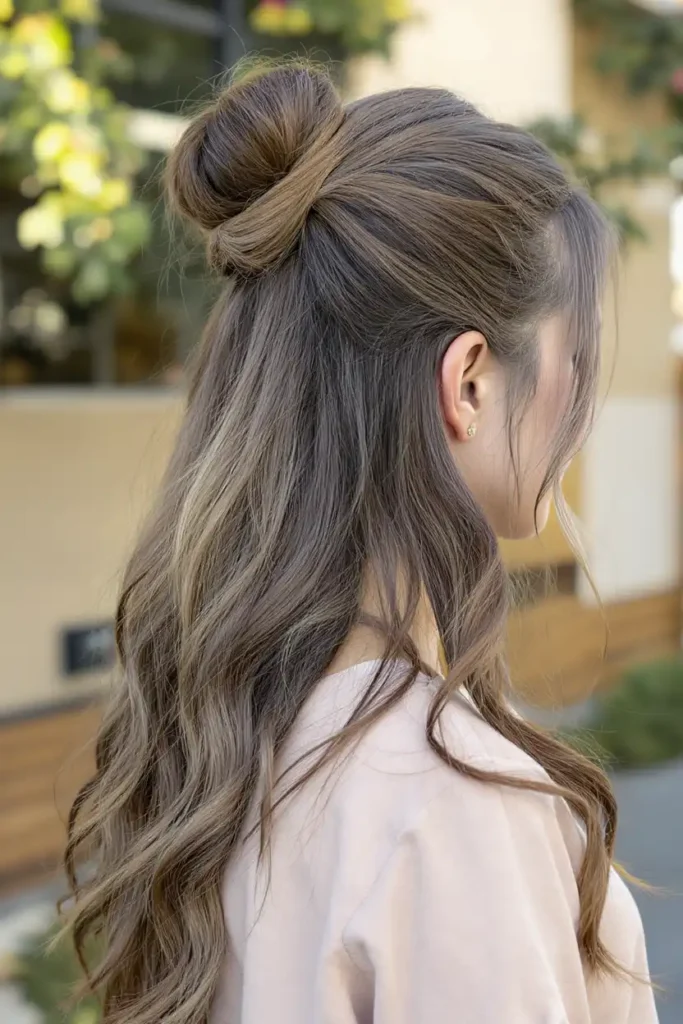 Half-Up High Bun for When You Want Hair Down Too
