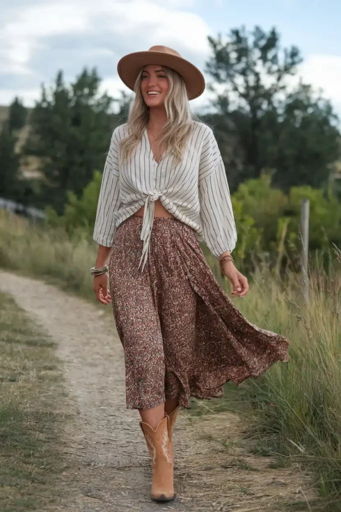 How to Mix Prints and Patterns in a Boho Cowgirl Outfit