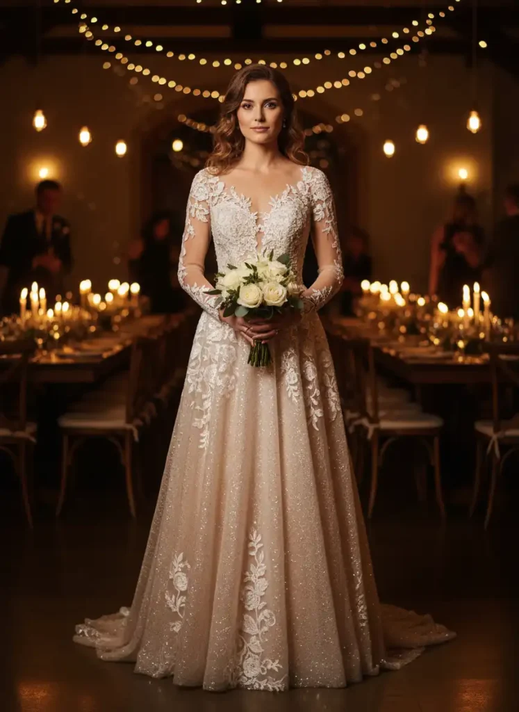 Lace and Soft Chardonnay Sequin: A Pairing That Photographs Beautifully