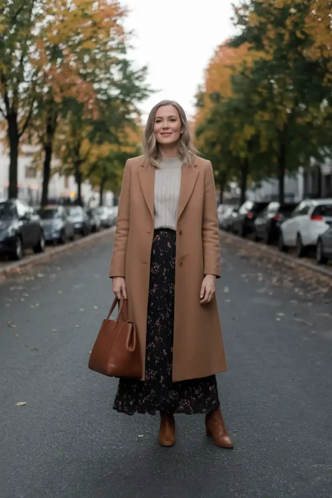 Layering a Maxi Skirt Outfit With a Coat