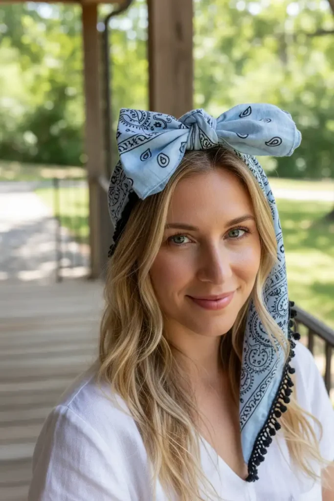 Light Blue Bandana With Black Accents for a Classic Look