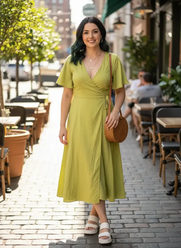 Lime Green Wrap Dress for a Casual Weekend Look