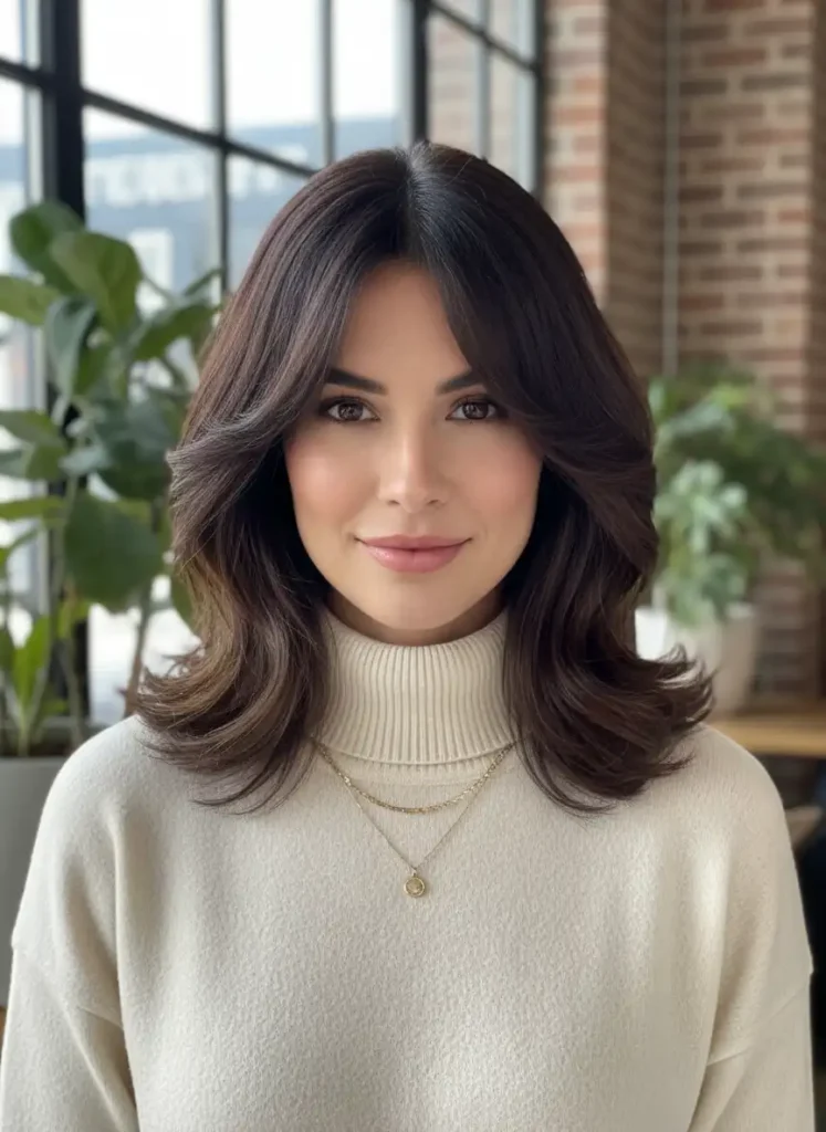 Lob With Curtain Bangs for Face-Framing Volume