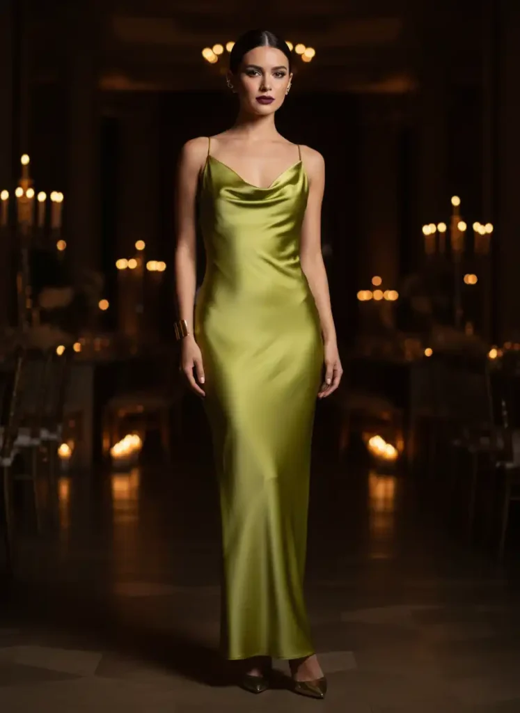 Matte Satin Green Dress for a Black-Tie Event