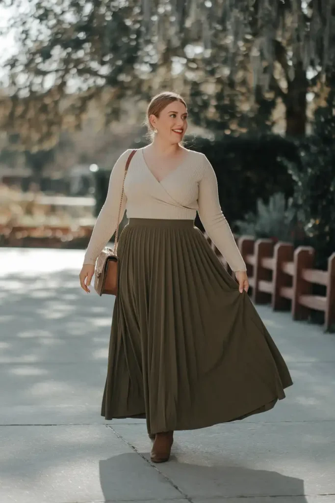 Maxi Skirt Outfit Ideas for Apple Body Shapes in Fall