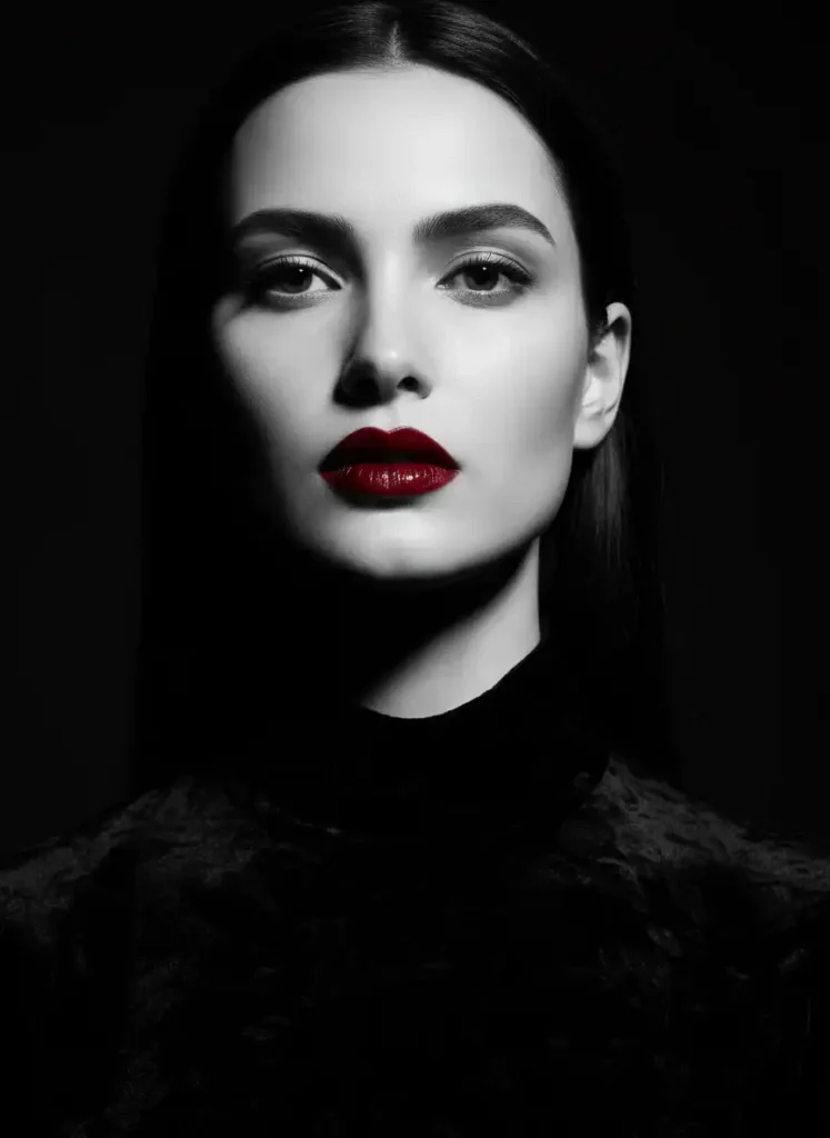 Pfp Vampire Look with Blood-Red Lip as the Only Color