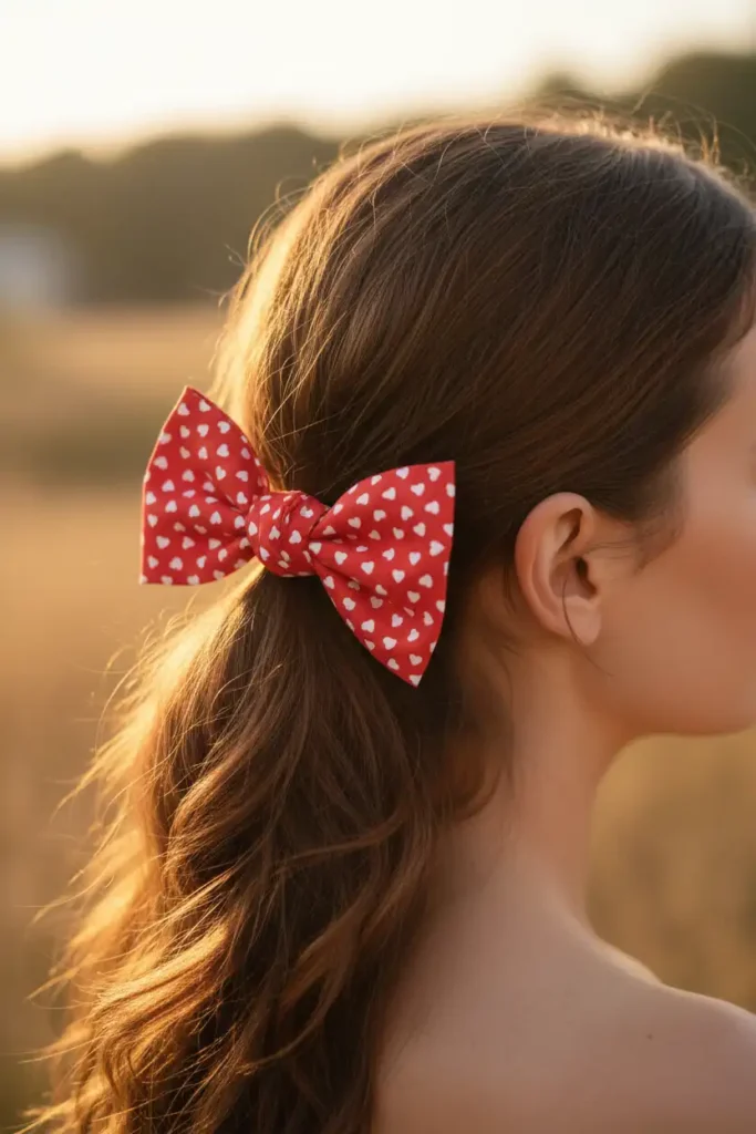Red Heart Print Bandana Bows for a Romantic Touch