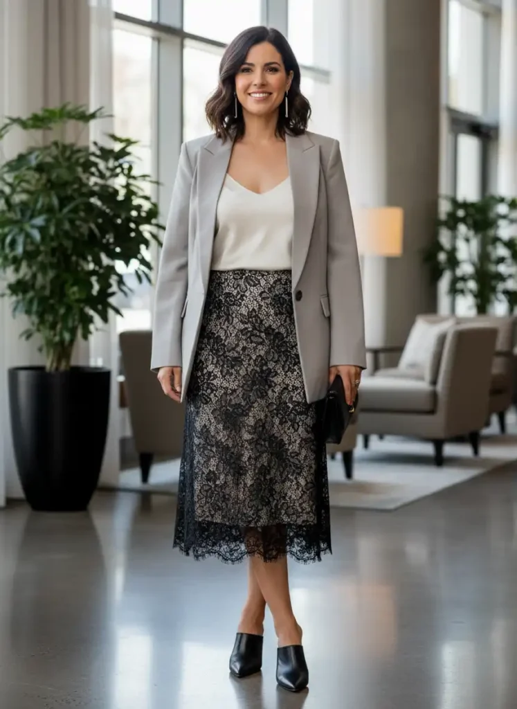 Silk Camisole Under a Blazer With Lace: The Layered Approach