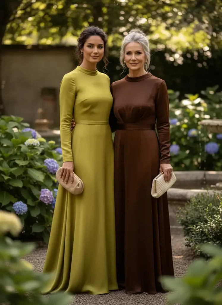 Styling a Brown Dress Alongside Chartreuse for a Wedding Party