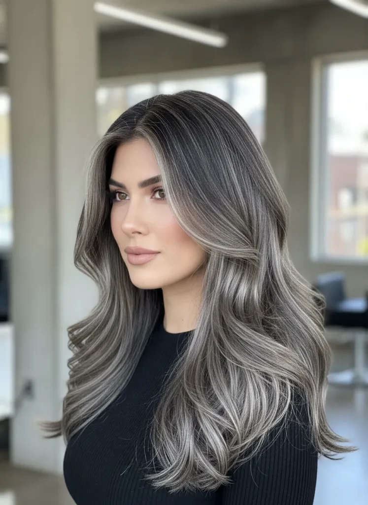 Subtle Silver Highlights on Dark Hair