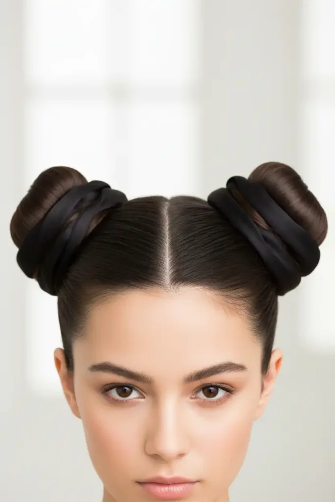 The Classic Sleek Double Bun That Needs Zero Pins