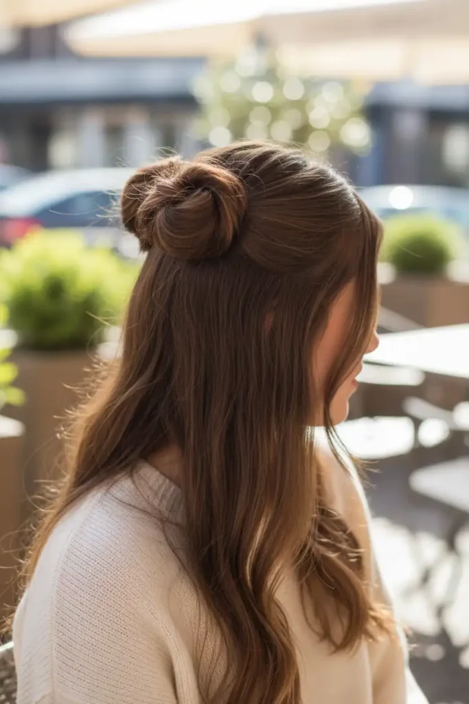 The Half-Up Space Bun Style for When You Want the Best of Both Worlds