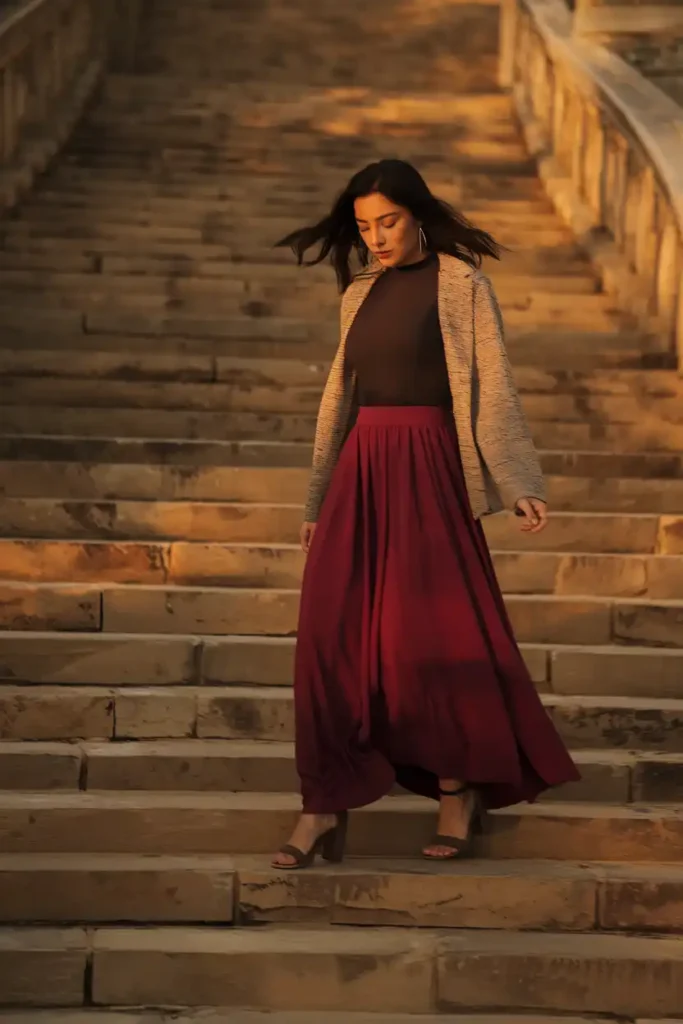 An Elegant Long Skirt in Maroon for Effortless Sophistication