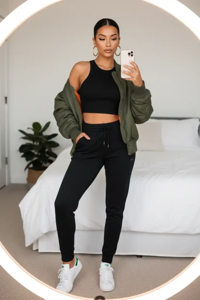 Baddie Style With Black Sweats and Attitude