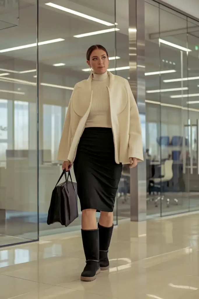 Black Skirt and Uggs Outfit for the Office