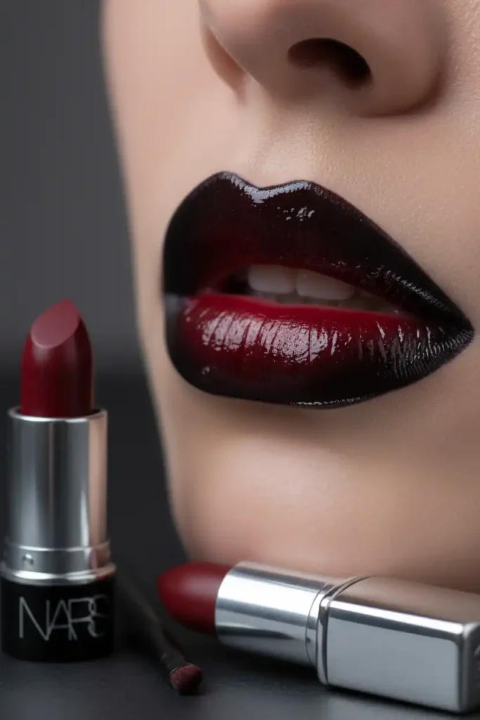 Black and red lip art to pair with your goth eye look