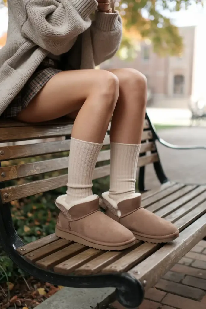 Boots With Long Socks for a Preppy Uggs Look