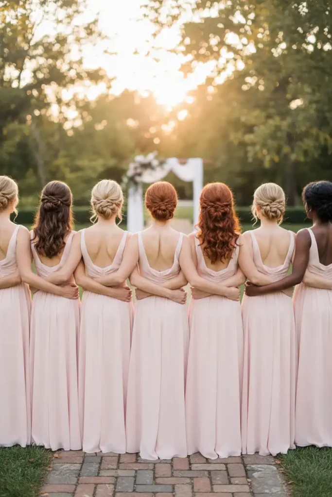 Bridesmaid Low Updo Ideas for a Coordinated Bridal Party