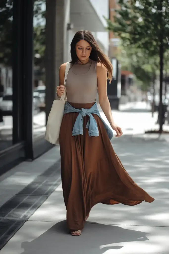 Brown Maxi Skirt Outfits For Effortless Morning Dressing