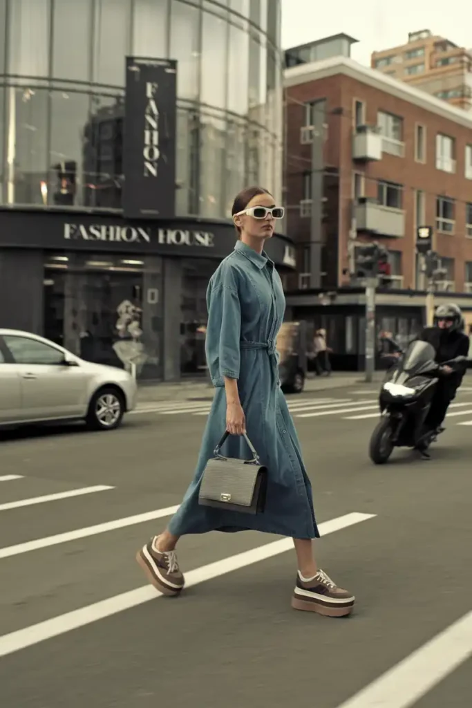 Building Chic Street Style With a Denim Dress