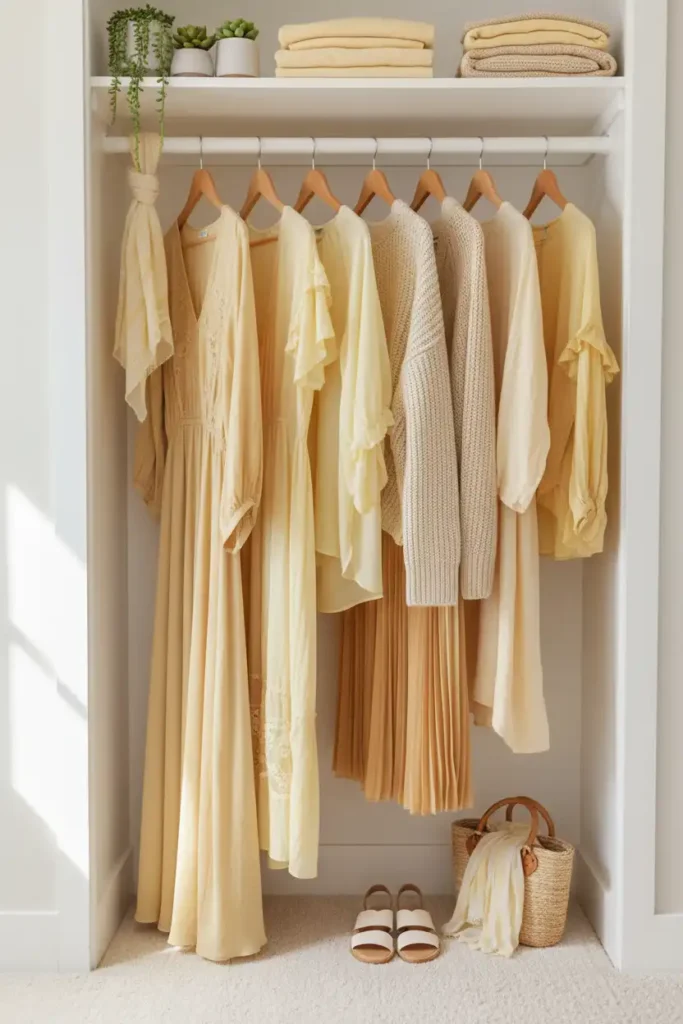 Building a small capsule wardrobe around pastel yellow aesthetic pieces0
