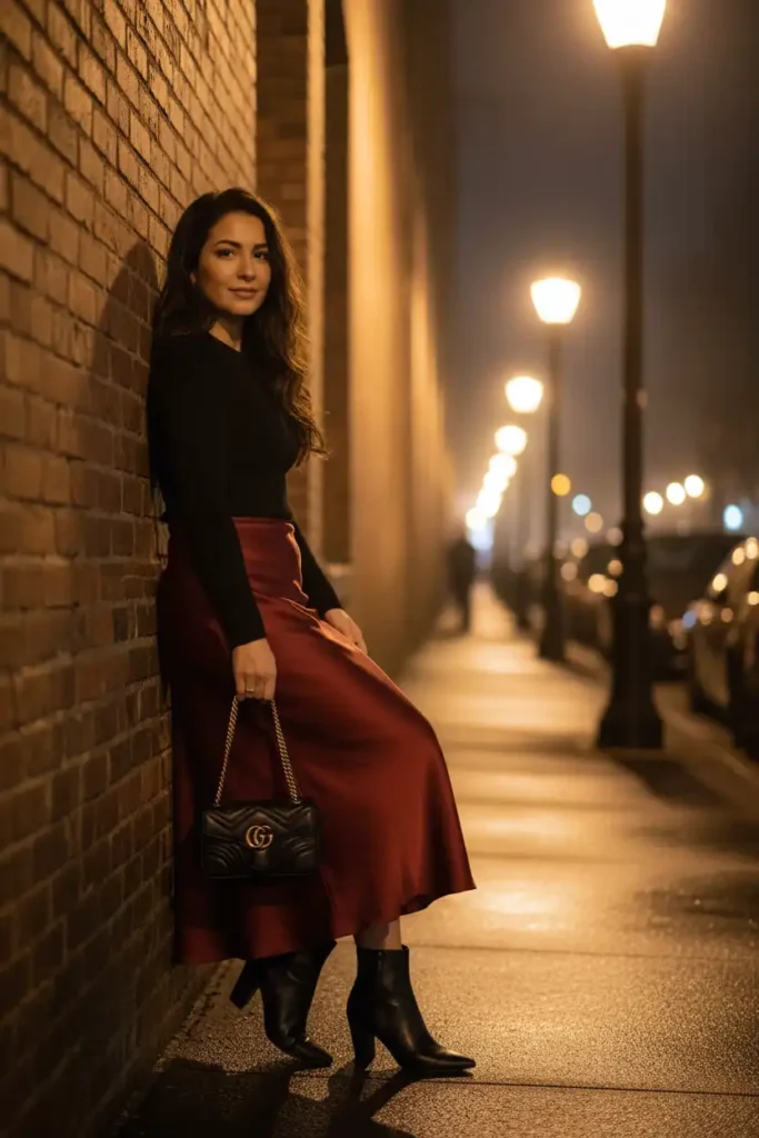 Burgundy Fall Outfits for After Dark