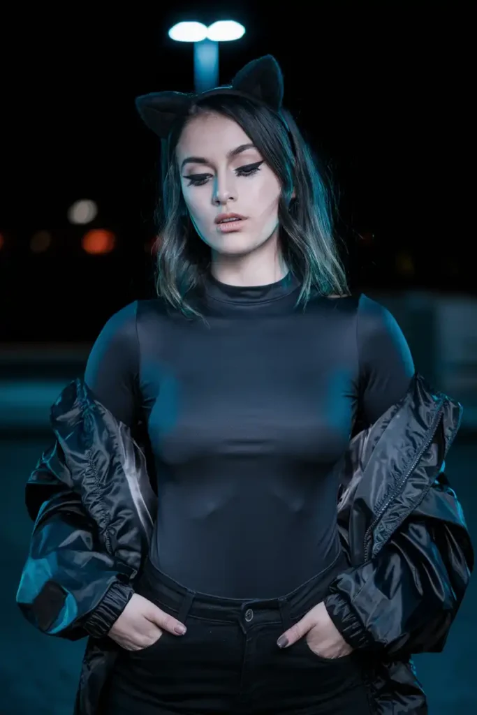Catwoman styled for real October weather