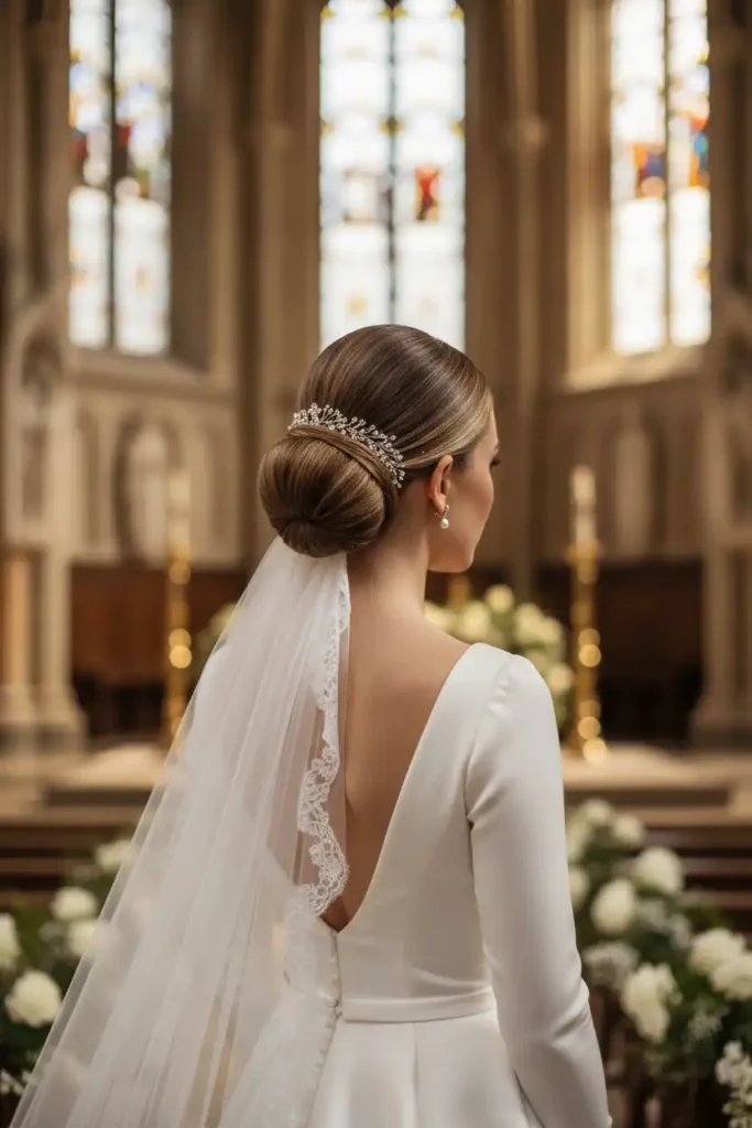 Classic Low Bun Elegant Wedding Looks for Thin HairÂ