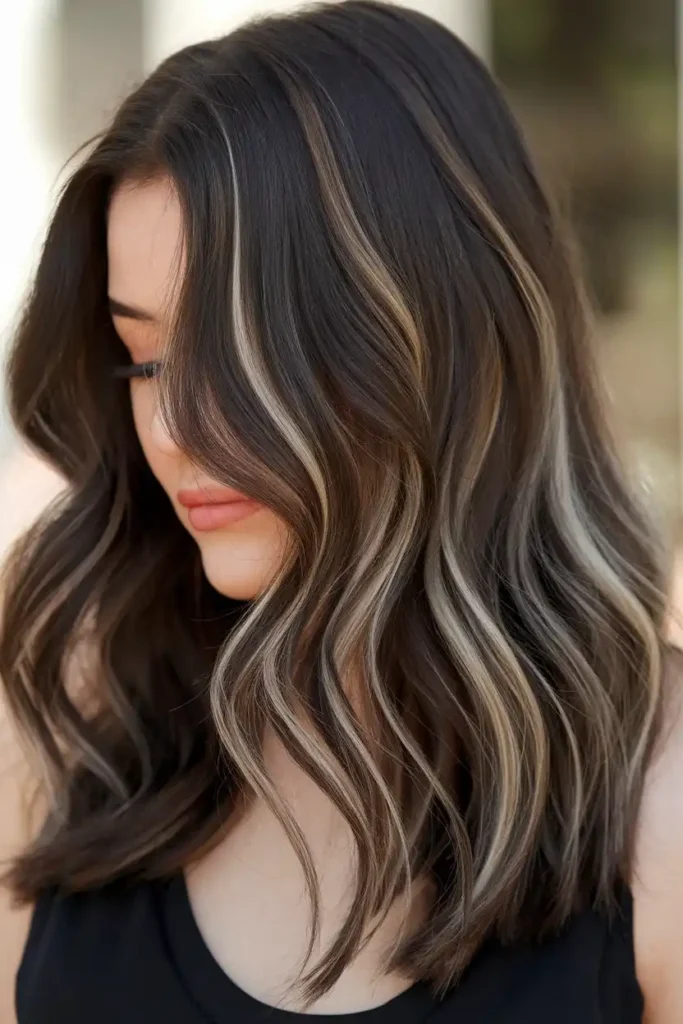 Coffee Brown Highlights for a Natural Sun-Kissed Look
